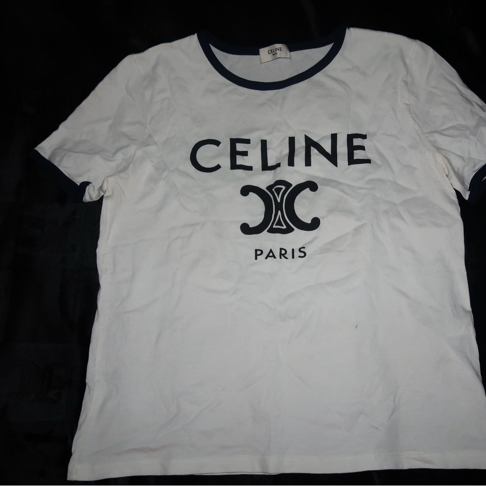 Celine White T-Shirt with Black Logo